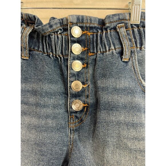 Wild Fable Sz S Paper Bag Button Front Shorts Belt Loops Medium Wash Jean Short - Picture 3 of 8